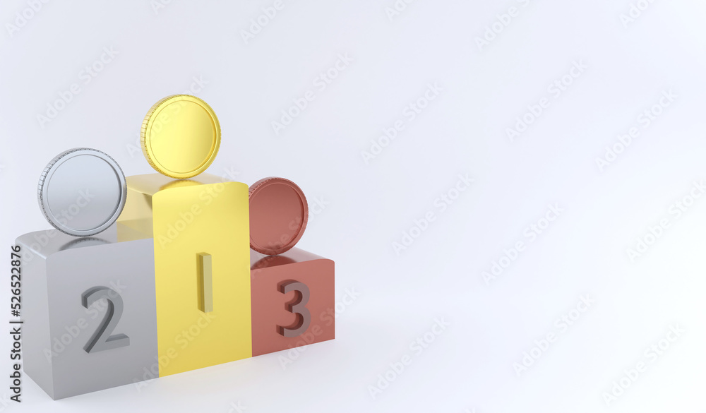 3D rendering the winner of the podium with gold , silver and bronze medal. 3D illustration ceremonial pedestal 3D rendering the winner of the podium with gold , silver and bronze medal. 3D illustration ceremonial pedestal