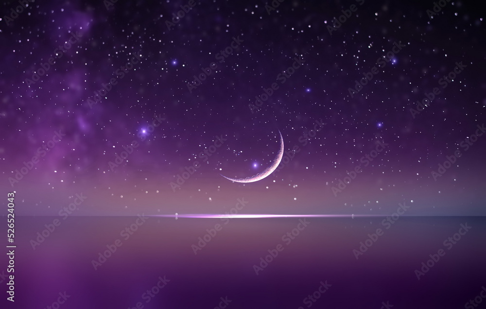 purple blue starry sky and full moon sunset nebula comet meteor stars fall shower lilac pink reflection on sea with planet flares universe nebula telescope purple blue starry sky and full moon sunset nebula comet meteor stars fall shower lilac pink reflection on sea with planet flares universe nebula telescope