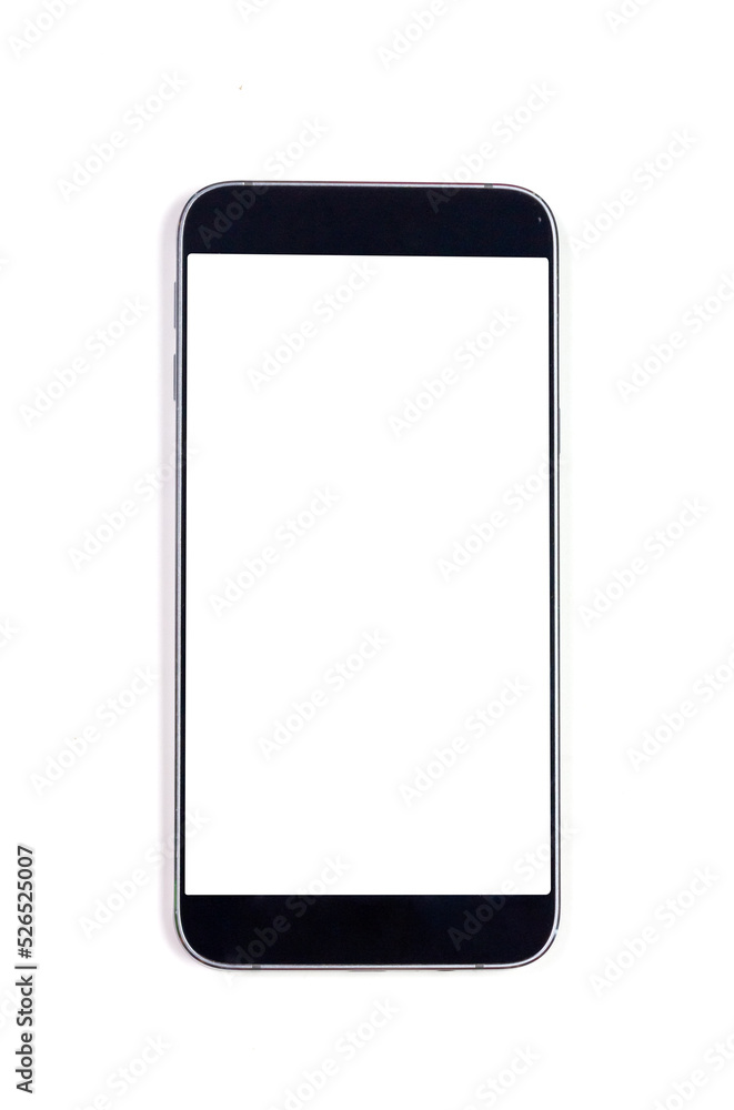 Black smartphone white blank screen isolated on white background. Black smartphone white blank screen isolated on white background.