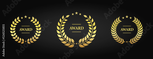 Nominate Gold Twig Leaf Olive Branch Reward Icon Set. Chaplet Laurel Wreath Success Heraldry Silhouette Pictogram. Victory Achievement Emblem and Awards for Champion. Isolated Vector Illustration