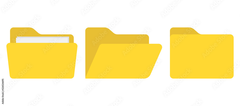 File folder icon set. Open folder and close folder with documents. Vector illustration. - obrazy, fototapety, plakaty 