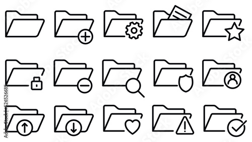 File folder line icon set. Vector illustration.
