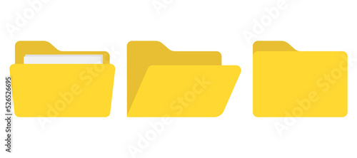 File folder icon set. Open folder and close folder with documents. Vector illustration.