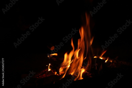 Closeup of firepit at night