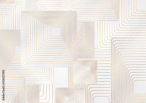 Grey abstract background with squares and golden linear pattern. Art deco ornament vector design