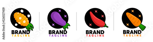 Vegetable rocket vector logos. corn, eggplant, pepper and carrot rocket creative modern logo design.