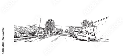 Building view with landmark of Ocala is a city in central Florida. Hand drawn sketch illustration in vector.