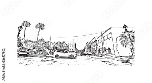 Building view with landmark of Ocala is a city in central Florida. Hand drawn sketch illustration in vector.