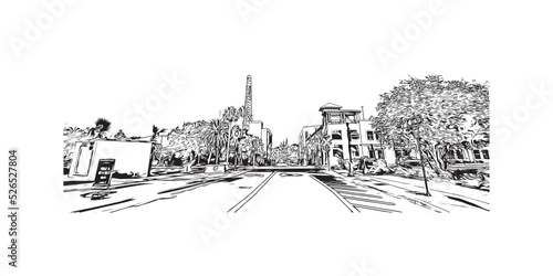 Building view with landmark of Ocala is a city in central Florida. Hand drawn sketch illustration in vector.