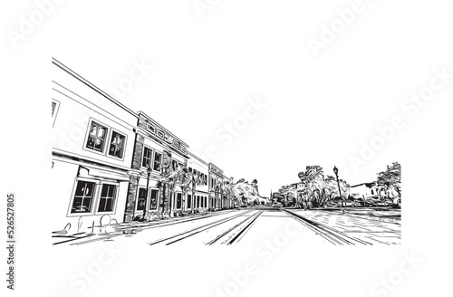 Building view with landmark of Ocala is a city in central Florida. Hand drawn sketch illustration in vector. photo