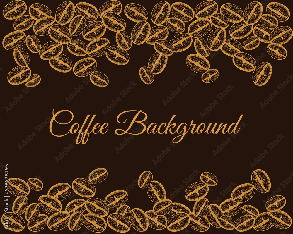 Luxury hand drawn coffee beans and leaves background with copy space, can use for promotion banner, poster or international coffee  day greeting