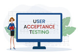 UAT or User Acceptance Testing for testing program in software development life cycle of concept design with illustration design on isolated white background