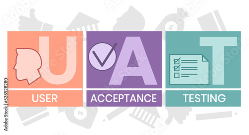 UAT or User Acceptance Testing for testing program in software development life cycle of concept design with illustration design on isolated white background