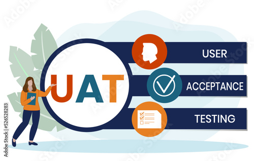 UAT or User Acceptance Testing for testing program in software development life cycle of concept design with illustration design on isolated white background