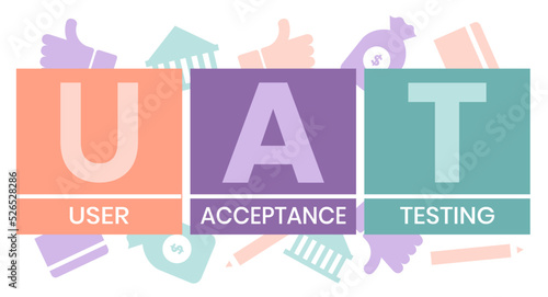 UAT or User Acceptance Testing for testing program in software development life cycle of concept design with illustration design on isolated white background