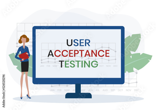 UAT or User Acceptance Testing for testing program in software development life cycle of concept design with illustration design on isolated white background