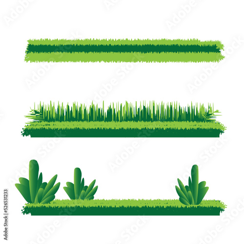 green grass set and landscape green lawn Realistic vector illustration, isolated on white background