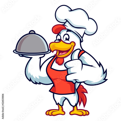 chicken mascot with tray in vector