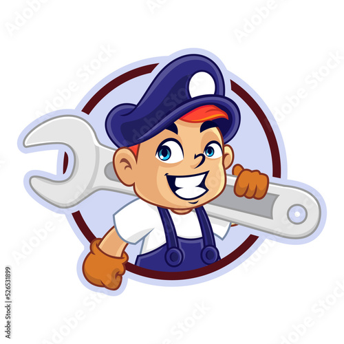 handyman mascot with wrench in vector