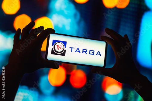 August 28, 2022, Brazil. In this photo illustration, the Targa Resources logo is displayed on a smartphone screen.