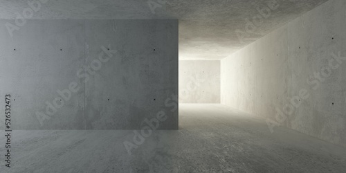 Abstract empty, modern concrete room with wall, colored lights and rough floor - industrial interior background template