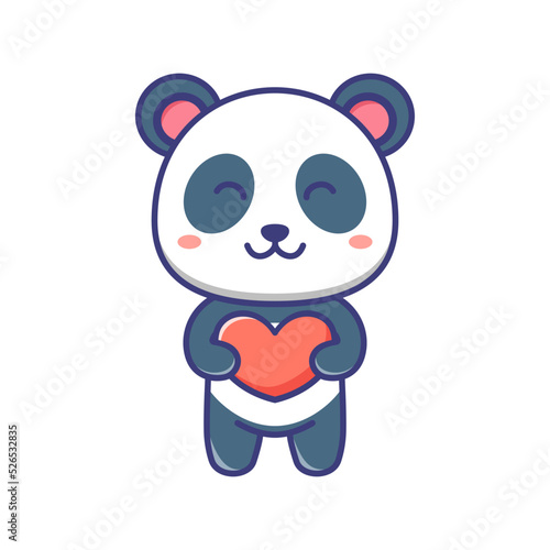 Fototapeta Naklejka Na Ścianę i Meble -  Cute baby panda love cartoon illustration. Panda cartoon flat design with heart. For sticker, banner, poster, packaging, children book cover.
