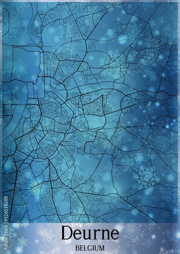 Christmas background, Chirstmas map of Deurne Belgium, greeting card on blue background.