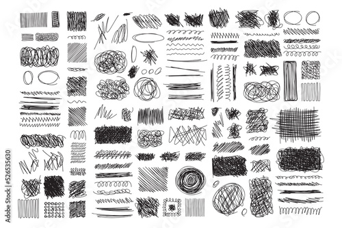 Set hand drawn texture scribble marker and ink patterns. Hand drawing texture. Vector