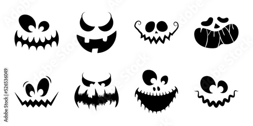 Scary and funny faces of pumpkins or Halloween ghosts. Halloween Elements and Objects for Design Projects.