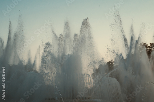 Day Photograph Before Sunset Of The Performance Of The Singing Magic Fountain Of Montjuic In Barcelona  Catalonia  Spain.