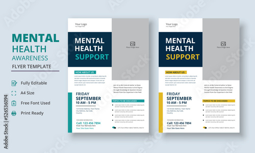 Mental Health Awareness Flyer Template, Mental Health Support Flyer Template, support group flyer and poster leaflet template