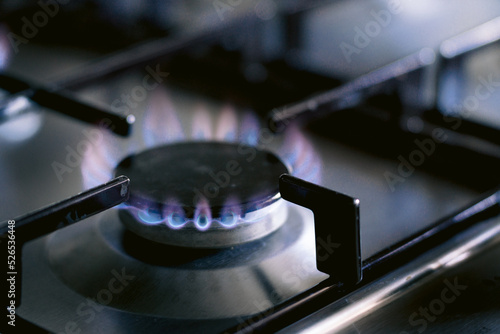 Fototapeta Energy Crisis in Germany 
A gas stove is burning with a blue flame