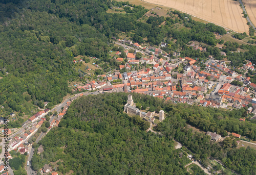Historic ruin Eckartsburg in Germany seen from above