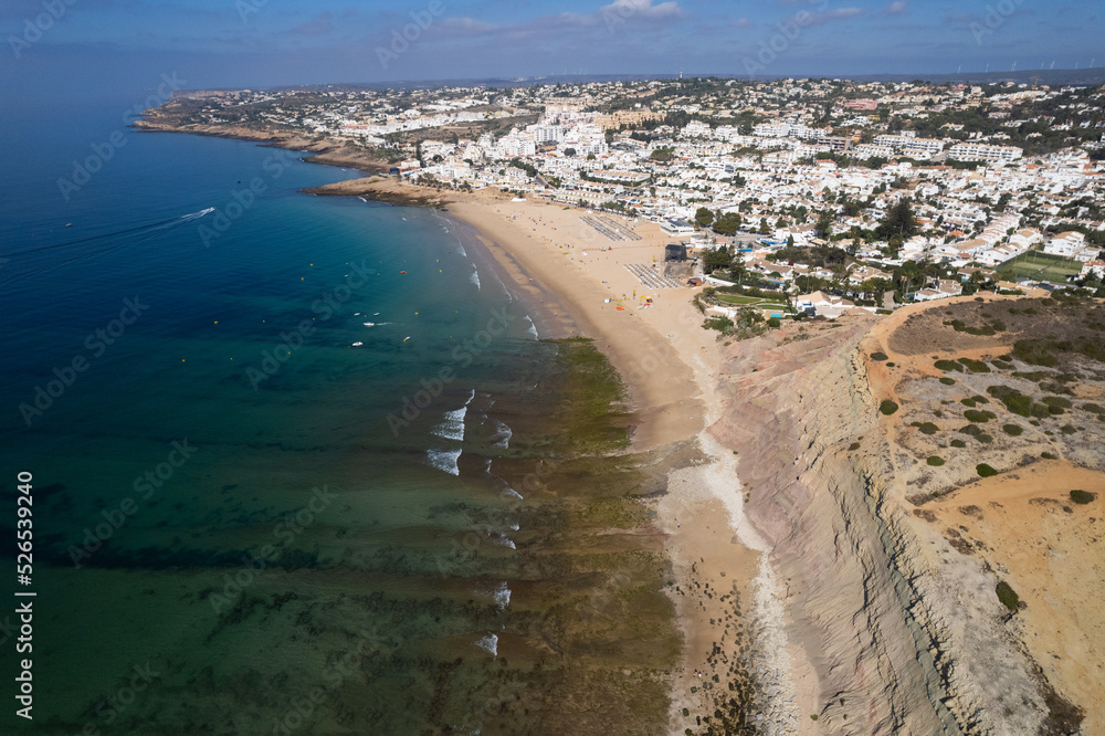 Drone Aerial Praia Da Luz Beach Lagos Portugal Algarve