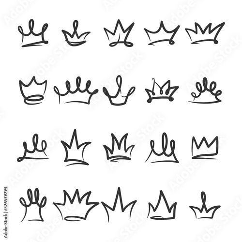 Hand drawn crown doodle icon vector collection