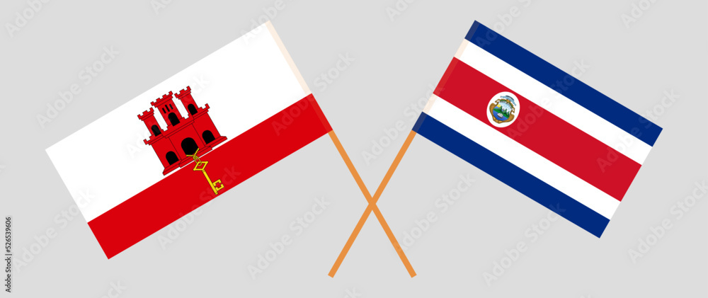 Crossed flags of Costa Rica and Gibraltar. Official colors. Correct proportion