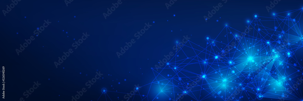 Fototapeta premium Abstract technology vector background with blue color and abstract connected lines.