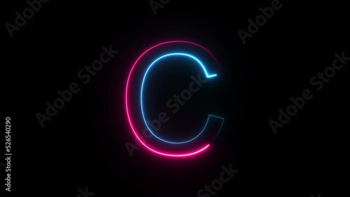 Wallpaper Mural Bright neon glowing light blue pink letter C. Seamless looping animation on black background Torontodigital.ca