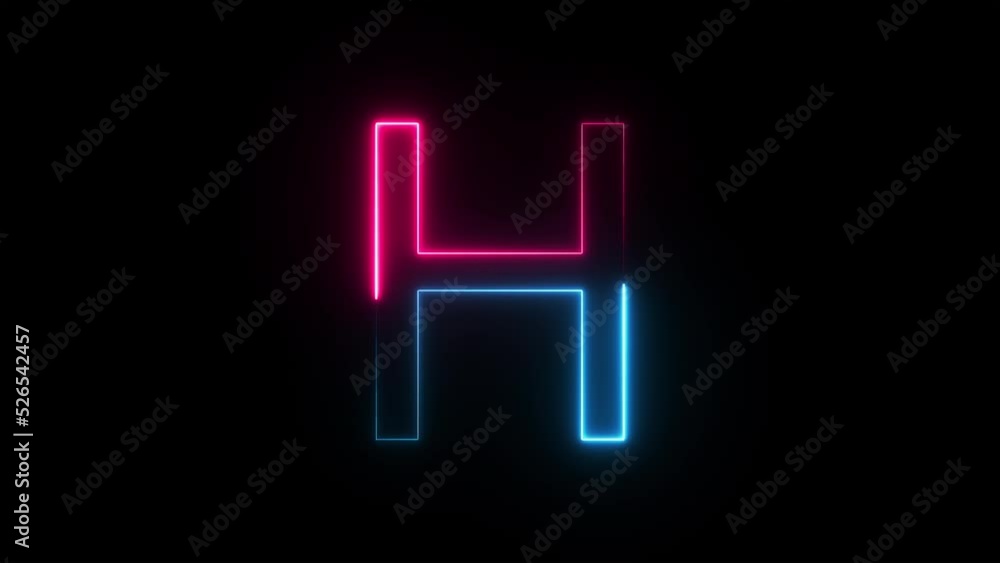 Bright neon glowing light blue pink letter H. Seamless looping animation on black background Bright neon glowing light blue pink letter H. Seamless looping animation on black background