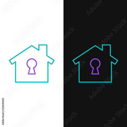 Line House under protection icon isolated on white and black background. Home and shield. Protection, safety, security, protect, defense concept. Colorful outline concept. Vector
