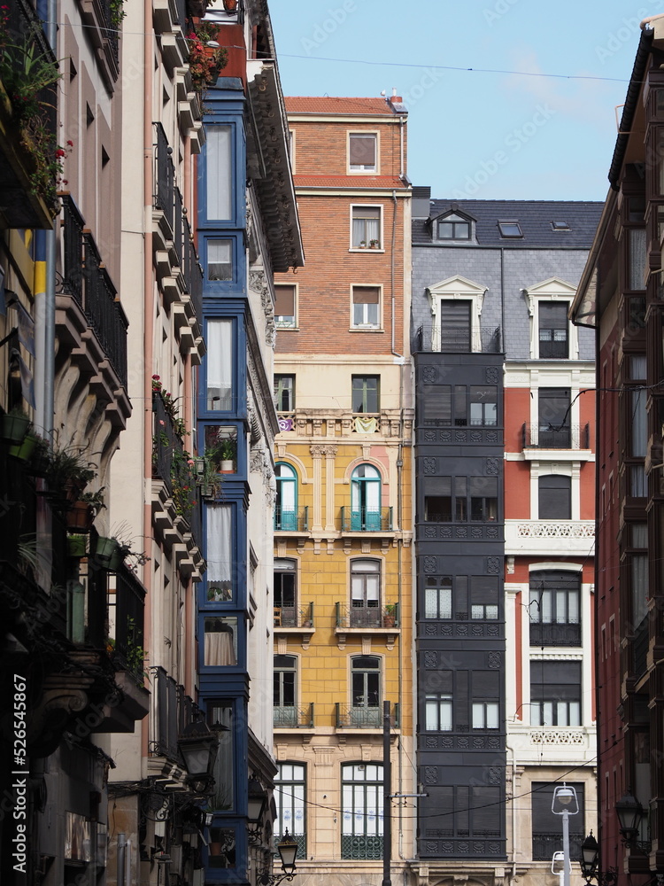 Colored housing estate in Bilbao city in Spain - vertical