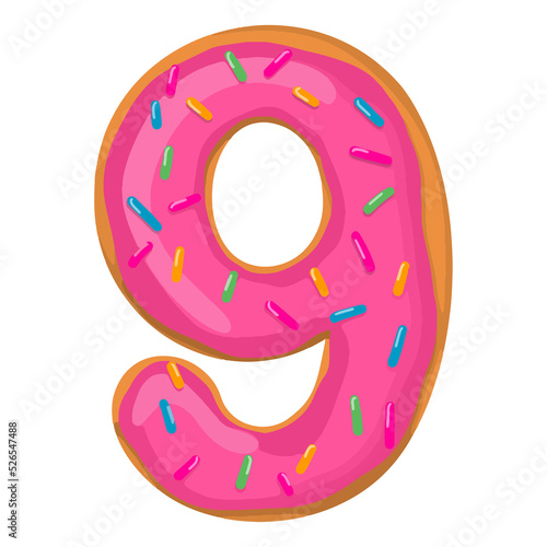 Number nine, Sweet Donut With Number 9 Shape photo