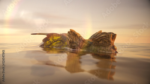 Quadro su tela Dinosaur in the ocean in front view close up with 3d rendering.