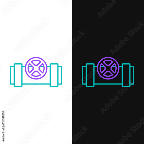 Line Industry metallic pipes and valve icon isolated on white and black background. Colorful outline concept. Vector