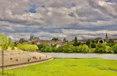 view of historic town Angers from « l’île aux libellules »