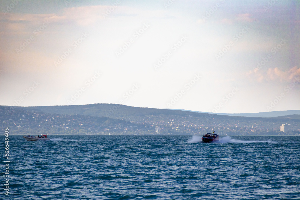 Motor boat Hyperboat at Lake Balaton in the town of Siofok