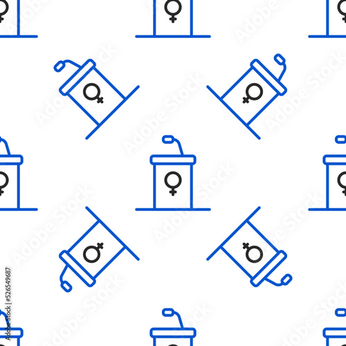 Line Stage stand or debate podium rostrum icon isolated seamless pattern on white background. Conference speech tribune. Colorful outline concept. Vector
