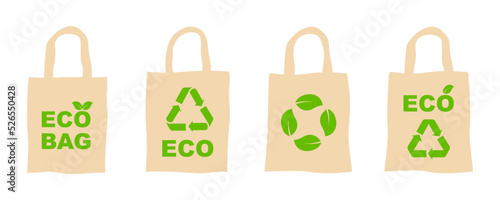 Set of eco bag vector illustration. Reusable shopping bag. Vector 10 ESP.