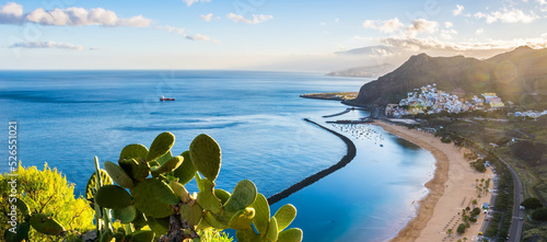 Amazing view of beach las Teresitas with yellow sand. Location: Santa Cruz de Tenerife, Tenerife, Canary Islands. Artistic picture. Beauty world. Panorama