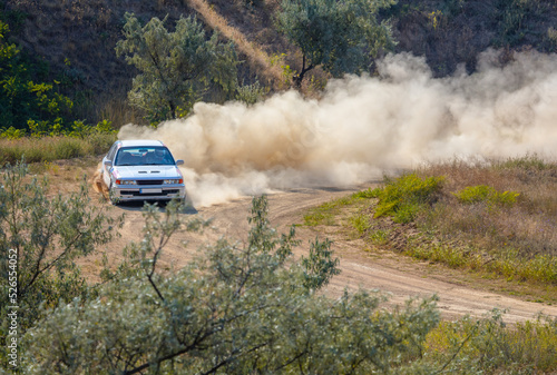 Photography Sports Car on the Turn of the Rally Track and a Lot of Dust 08